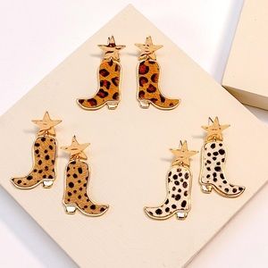 šæ Leopard Cowhide Cowboy Boot Drop Earrings, NWT